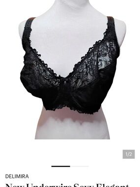 NWT DELIMIRA Plus Sz Minimizer Bra Full Coverage Lace Underwire Support Bra 36J